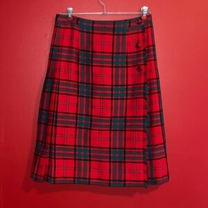 Vintage Red & Green Plaid Wool Kilt
